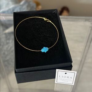 Liora 14k Gold Hamsa Bracelet with Iridescent Blue Stone From Israel Sz 6.5” NWT